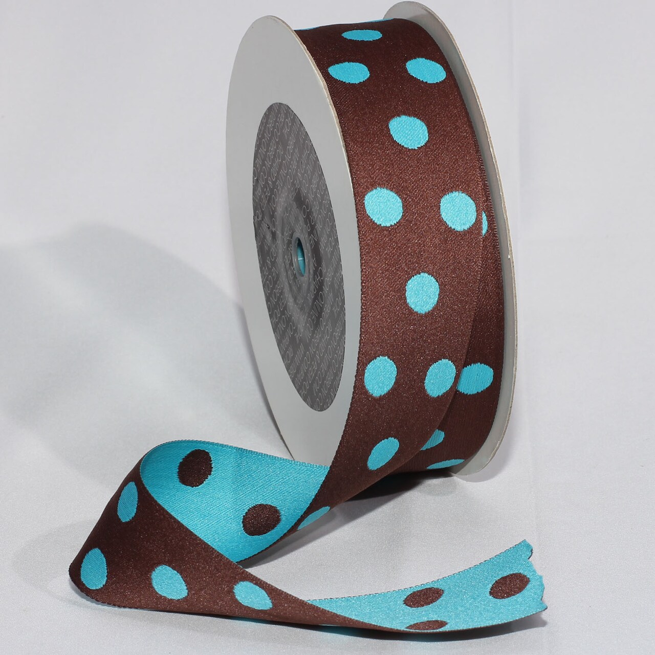 The Ribbon People Brown and Blue Polka Dot Woven Craft Ribbon 1.5" x 27 Yards